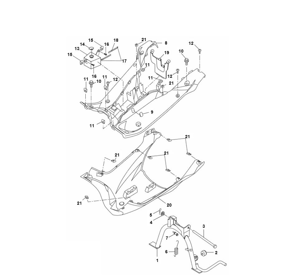 Unterboden- Trittbrett- Haupständer Yamaha Aerox 4-Takt 2014