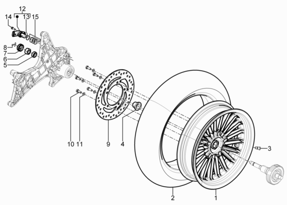 Piaggio Beverly 125 RST 4T 4V IE E3 2010-2015 Hinterrad (EMEA)