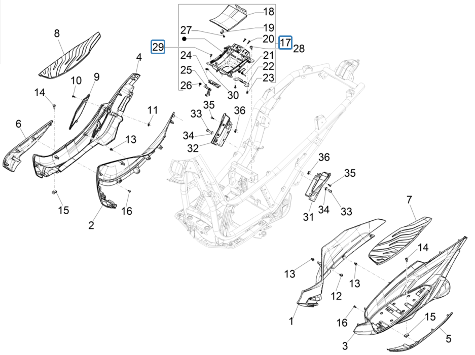 Zentraldeckel - Piaggio Beverly 300 4T 4V HPE ABS E5 2021-2022 (EMEA)