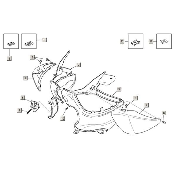Teile für Heckplatte Aprilia Mojito Custom 2t (Piaggio-Motor) 2004 - 2010-Plaatdelen achterzijde Aprilia Mojito Custom 2t