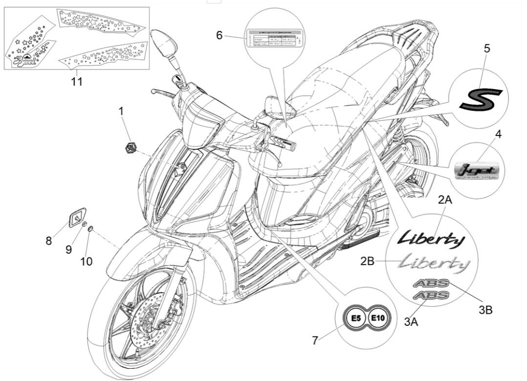 Piaggio Liberty 125 4-Takt 3V IE ABS-Platten und Zierleisten (IGET Euro 5)