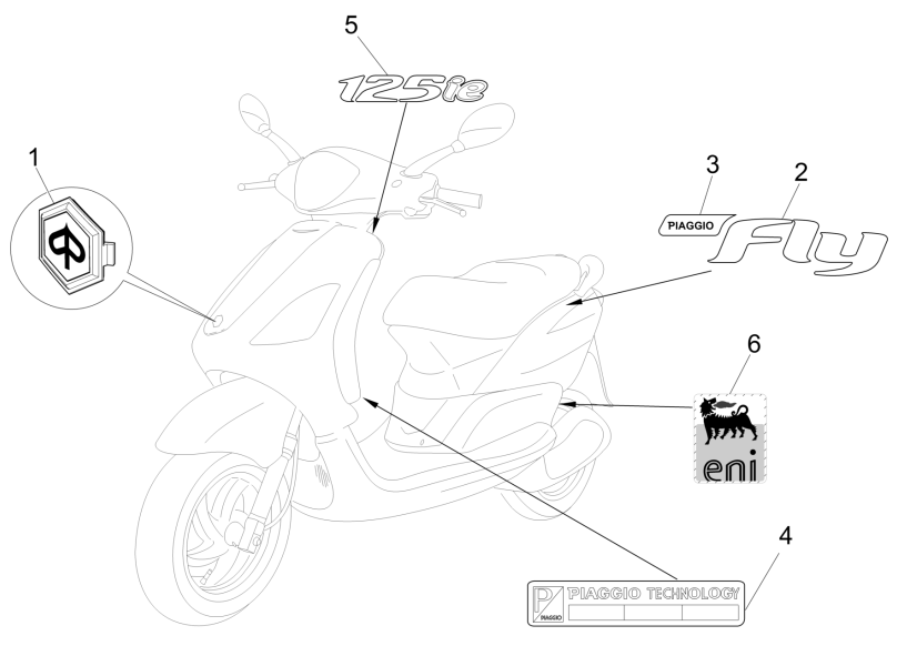 Piaggio Fly 125 4-Takt 3V IE E3 Schilder und Zierleisten