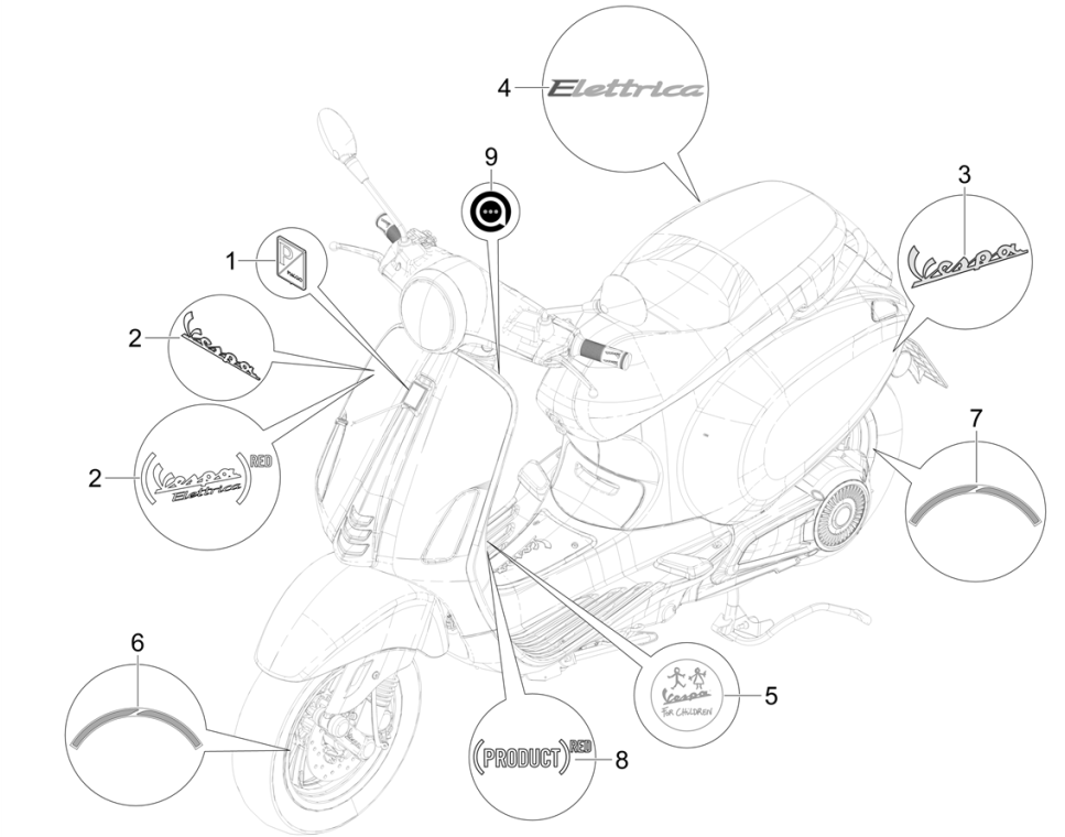 Maler und Lacke für Vespa Eletrica 45KM/H E5 2021 (EMEA)