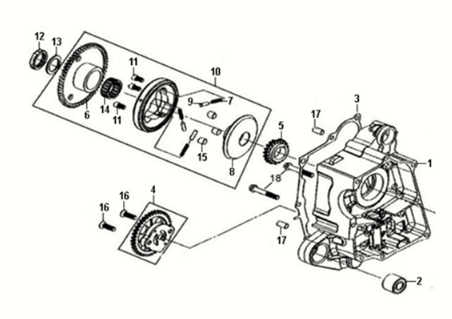 Rechte Motorgehäusehälfte- Ölpumpe - Anlasserfreilauf Sym Fiddle III 50 4T AC Euro 3