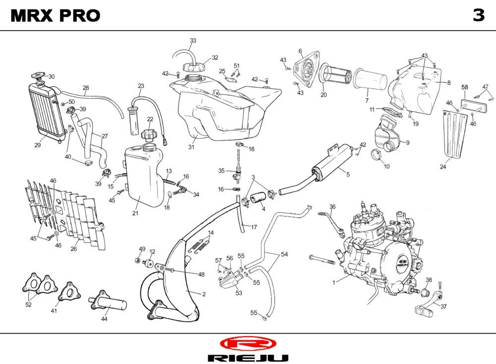 Kühler- Auspuff Rieju MRX orange 2004 2-Takt