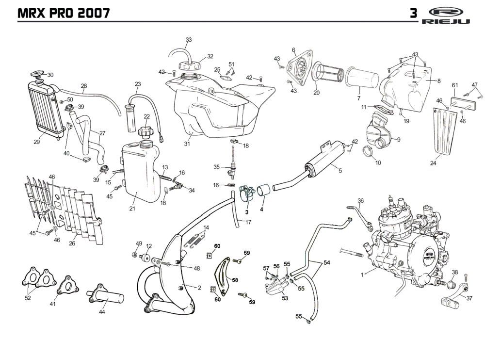 Kühler - Kühlsystem - Auspuff - Benzintank Rieju MRX 50 2T LC Orange 2008