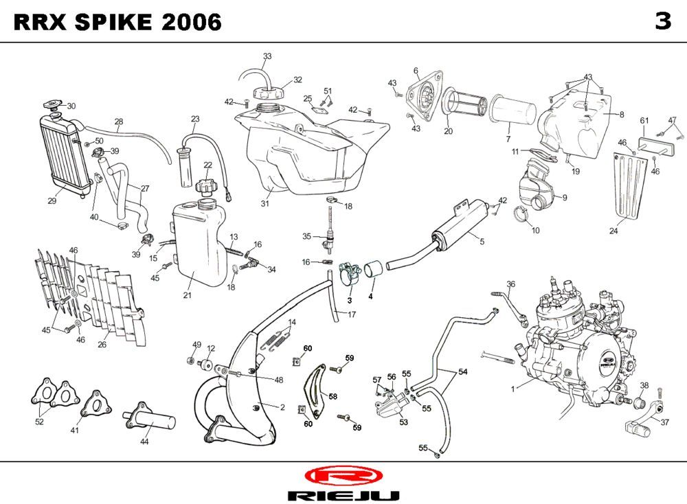 Kühler - Kühlsystem - Auspuff - Benzintank Rieju Spike-x 50 2T LC Orange 2008
