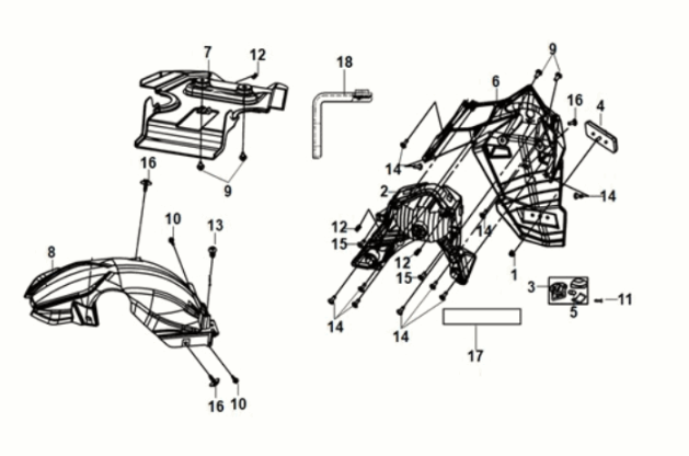 Hinterer Kotflügel - hinterer Innenfender Sym Orbit III 50 E5