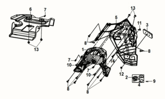 Hinterer Kotflügel/ hinterer Innenkotflügel Sym E-XPRO 45KM/H 2020-2021