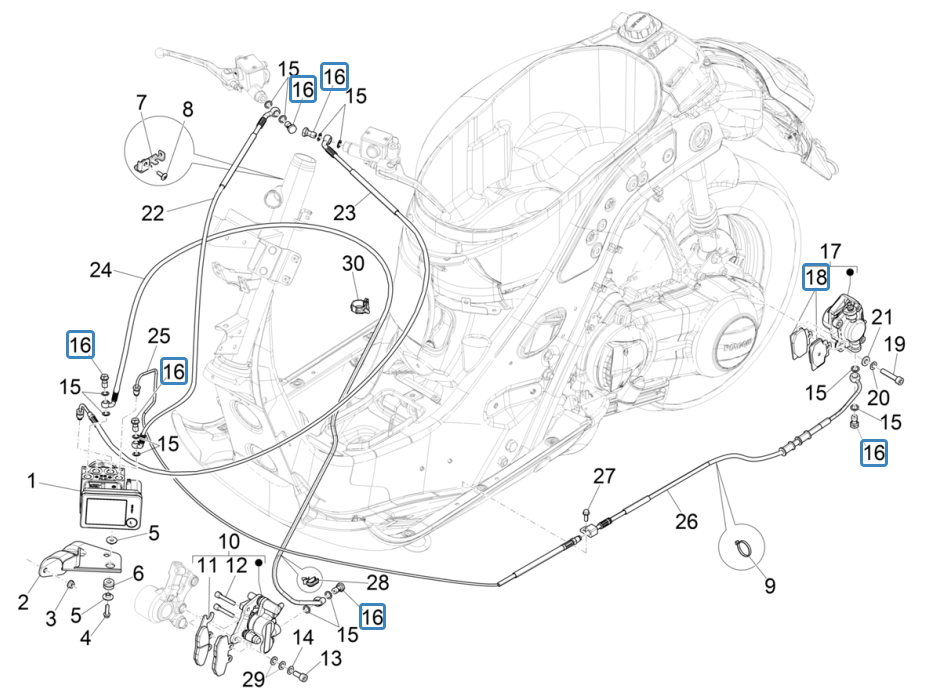 Bremsleitungen - Bremssattel (ABS) Vespa GTS 125 4T E4 ABS 2019 (EMEA)