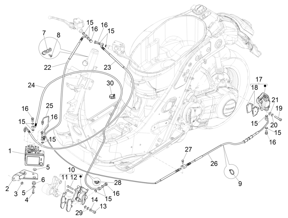 Bremsleitungen - Bremssattel (ABS) Vespa GTS 125 4T E5 ABS 2021 (EMEA)