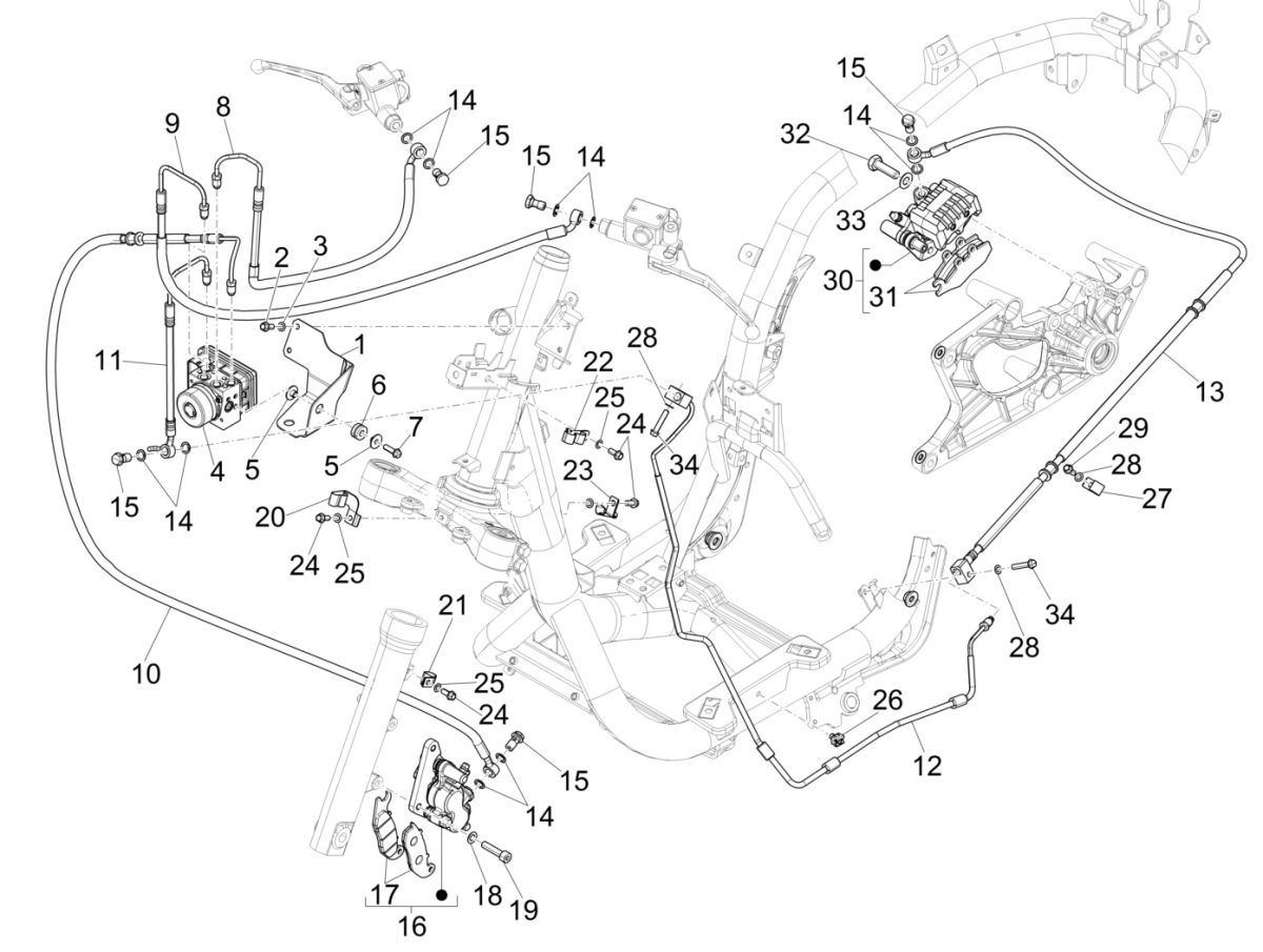 Piaggio Medley 125 4T IE ABS E4 2016-2019 Bremssystem (EMEA)
