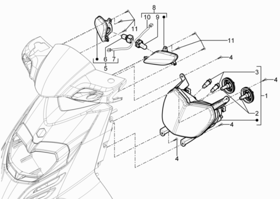 Hauptscheinwerfer - Frontblinker Piaggio Typhoon 50 2-Takt Euro 3 2011