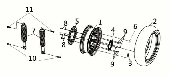 RR. wheel - RR. cushion Sym Joymax Z 125i E5 2022
