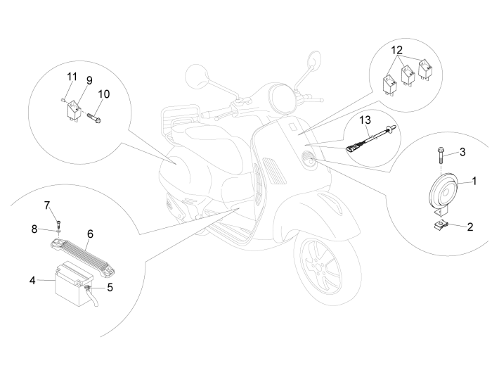 Schalter - Batterie - Hupe Vespa GTS 250 ie 2005-2016 (ohne ABS)