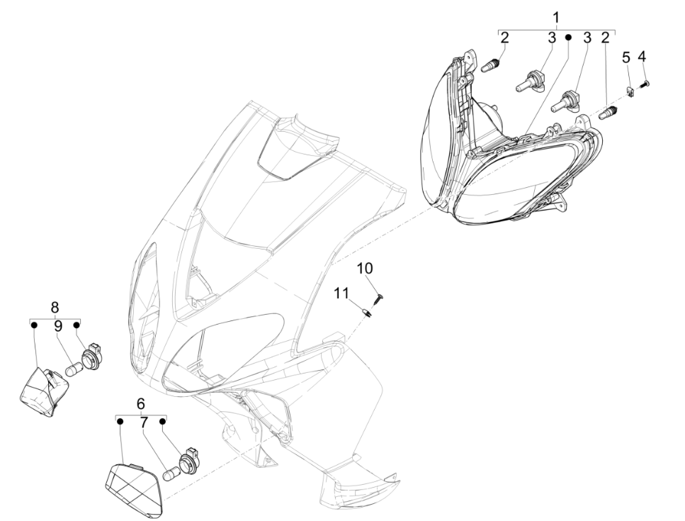 Hauptscheinwerfer - Frontblinker Piaggio NRG Power 50 2-Takt LC Euro 4