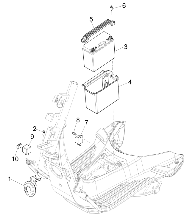 Batterie - Hupe - Starterrelais Vespa Sprint 150 3V IE ABS Euro 3 2015