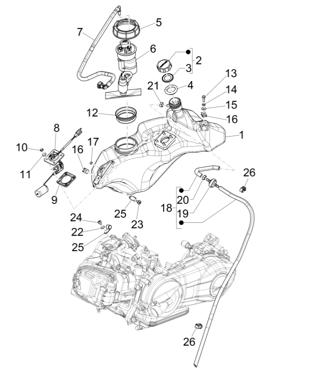 Benzintank - Tankschwimmer - Tankstelle - Vespa Sprint 150 3V IE ABS Euro 3 2015