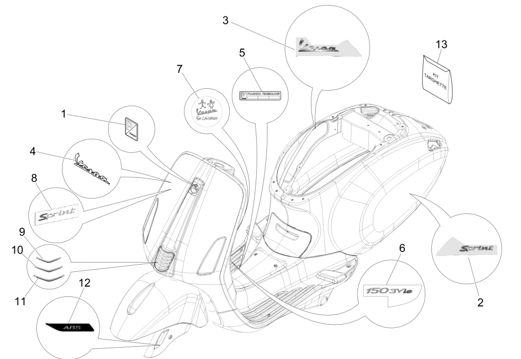 Embleme - Aufkleber - Logo Vespa Sprint 150 3V IE ABS Euro 3 2015
