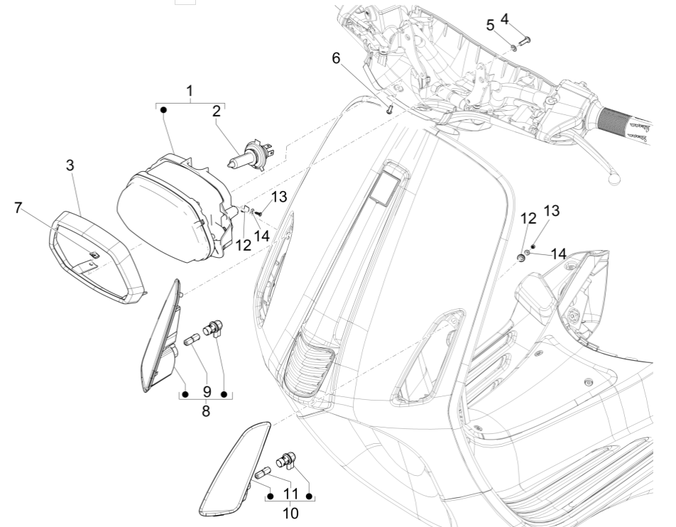 Hauptscheinwerfer - Frontblinker Vespa Sprint 150 3V IE ABS Euro 3 2015