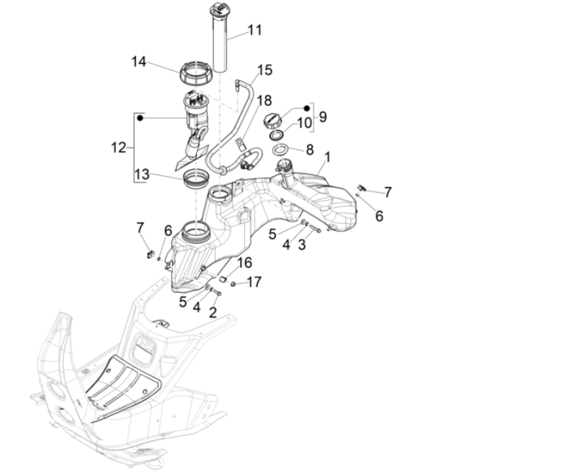 Benzintank - Tankschwimmer - Tankstelle Vespa GTS 300 Super HPE 4V IE ABS Euro 5 2020-2022