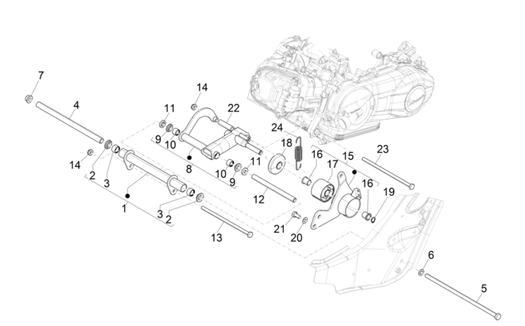 Vespa GTS 300 Super HPE 4V IE ABS Euro 5 2020-2022 Motoraufhängung