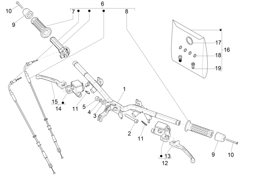 Lenkrad - Bremszylinder - Gaszug - Griffe Vespa GTS 300 Super HPE 4V IE ABS Euro 5 2020-2022