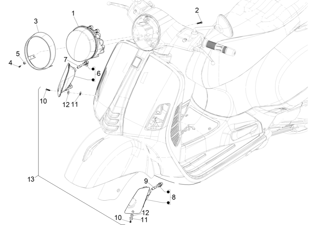 Hauptscheinwerfer - Frontblinker Vespa GTS 300 Super HPE 4V IE ABS Euro 5 2020-2022