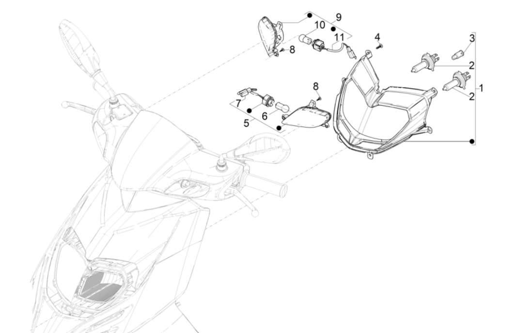 Hauptscheinwerfer - Frontblinker Piaggio Typhoon 50 2-Takt Euro 4 2018-2020