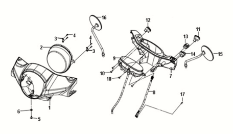 Stirnlampe Sym Fiddle III 50 E3 Weiß/Rot (WH-006/R-010CA)