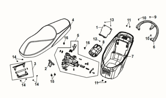 Seat - rear carrier Sym Fiddle IV 125i LC ABS E5 2020-2021
