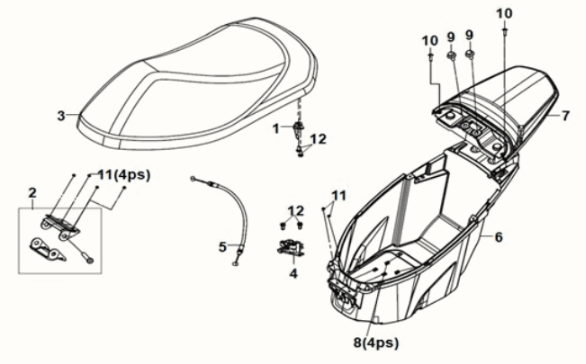 Sitz/ Gepäckbox Sym E-XPRO 45KM/H 2020-2021