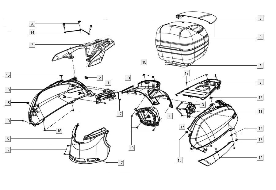 Side cover assy Kymco Filly 50 E5+ Mat rood