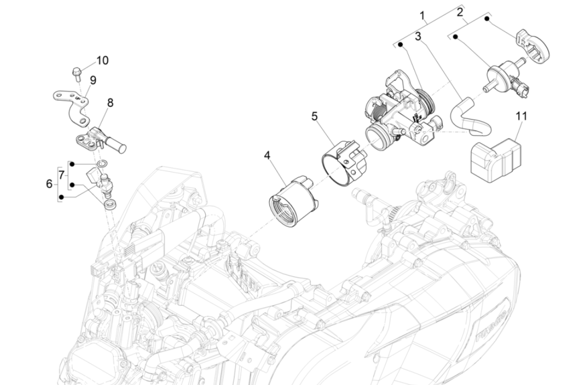 Drosselklappengehäuse - Einspritzventil - Piaggio Medley 150 4T IE ABS E4 2016-2020 Einlassanschluss (EMEA)