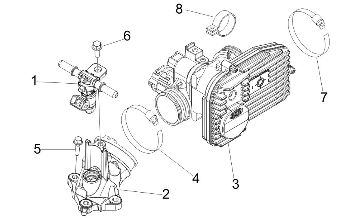 Drosselklappengehäuse - Einspritzventil - Anschluss Eingang Vespa GTV 250 4T 4V IE
