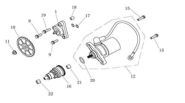 Starter bendix China Ape50 braun