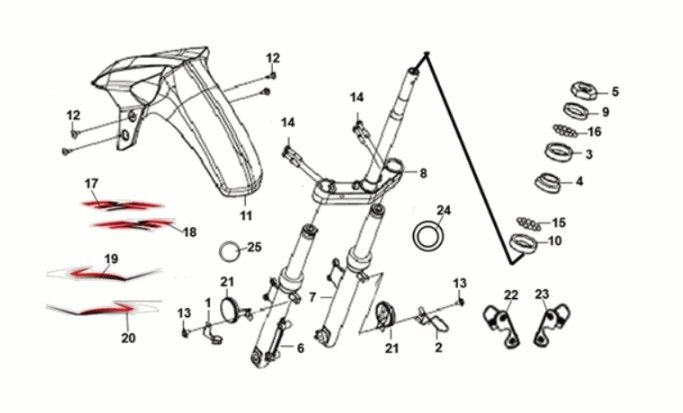 Steering  stem - front cushion Sym Crox 50 E5 RED/BLACK (R-086/BK-5560S)