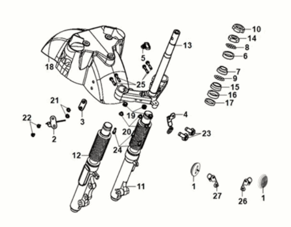 Steering stem - front cushion Sym Fiddle IV 125i AC CBS E5 2020-2021 MATT BLACK (BK-007C)