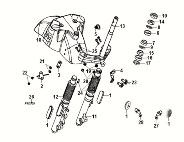 Steering stem - front cushion Sym Fiddle IV 125i LC ABS E5 2020-2021 GRAY (BK-2593U)