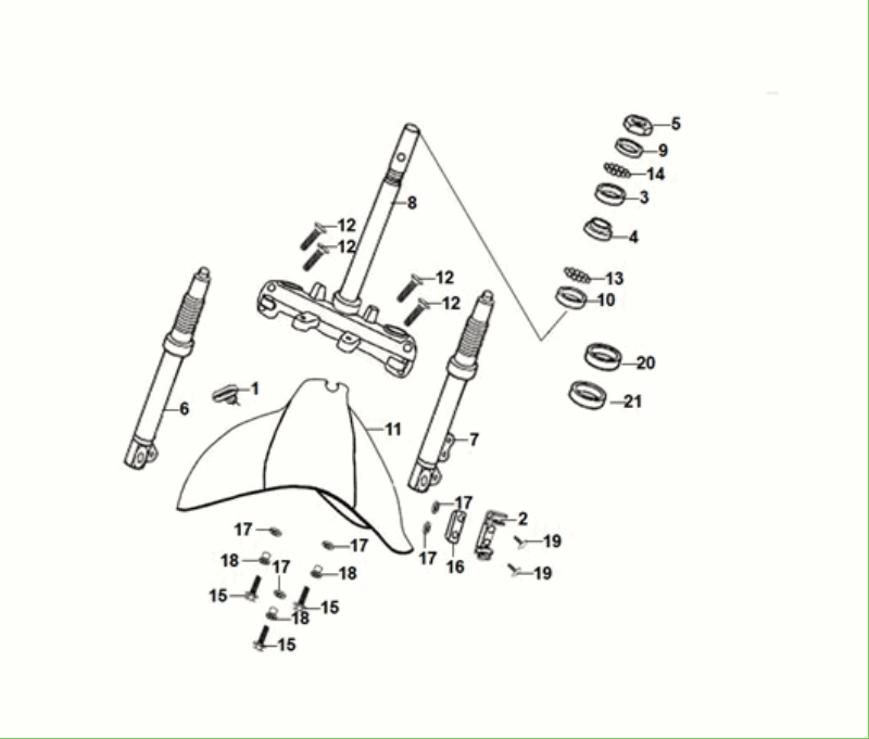 Vorderradgabel - Steuersatzkronenstück - Vorderradschutzblech Sym Fiddle ll Euro 5 Schwarz (BK-5560S)