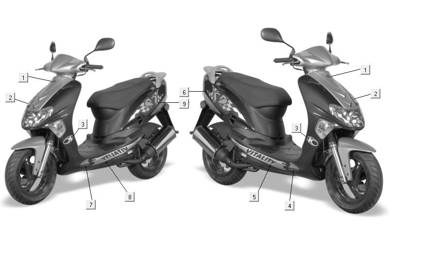 Aufkleber 1 Kymco Vitality 2t ac blau