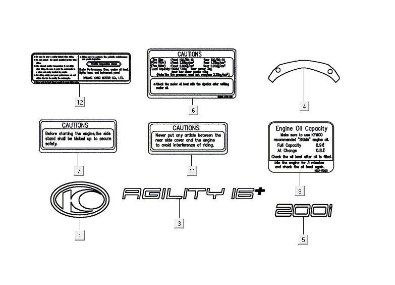 Aufkleber AGILITY 16+ 4T 200i Mattes Metallic-Silber