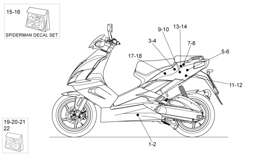 Zurück Decals und Decals Aprilia SR 50 H2O ie+Vergaser 2004-2009
