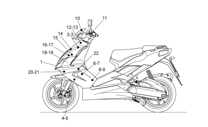 Frontabziehbilder und Abziehbilder Aprilia SR 50 H2O ie+Vergaser 2004-2009