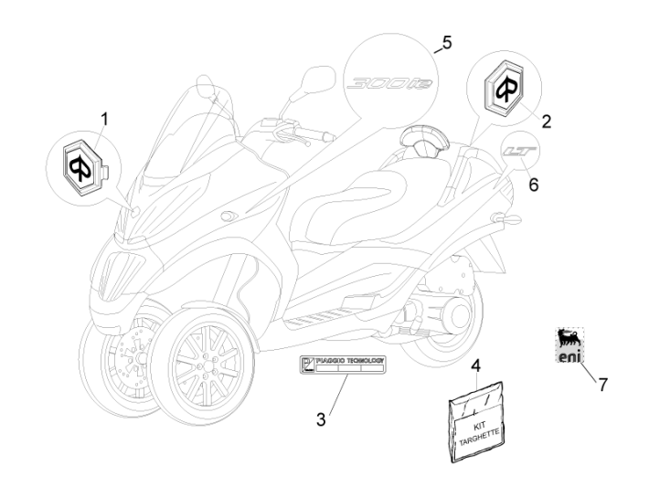 Aufkleber und Decals Piaggio MP3 300LT Sport 2009-2014 Ruß 93/B
