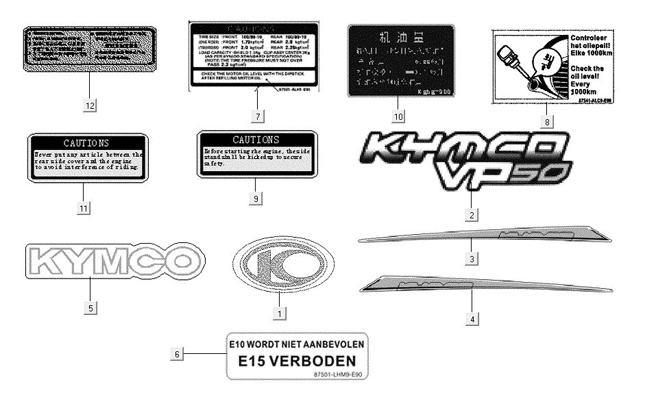 Aufkleber Kymco VP50i Euro 4 Einspritzung Eiche Metallic