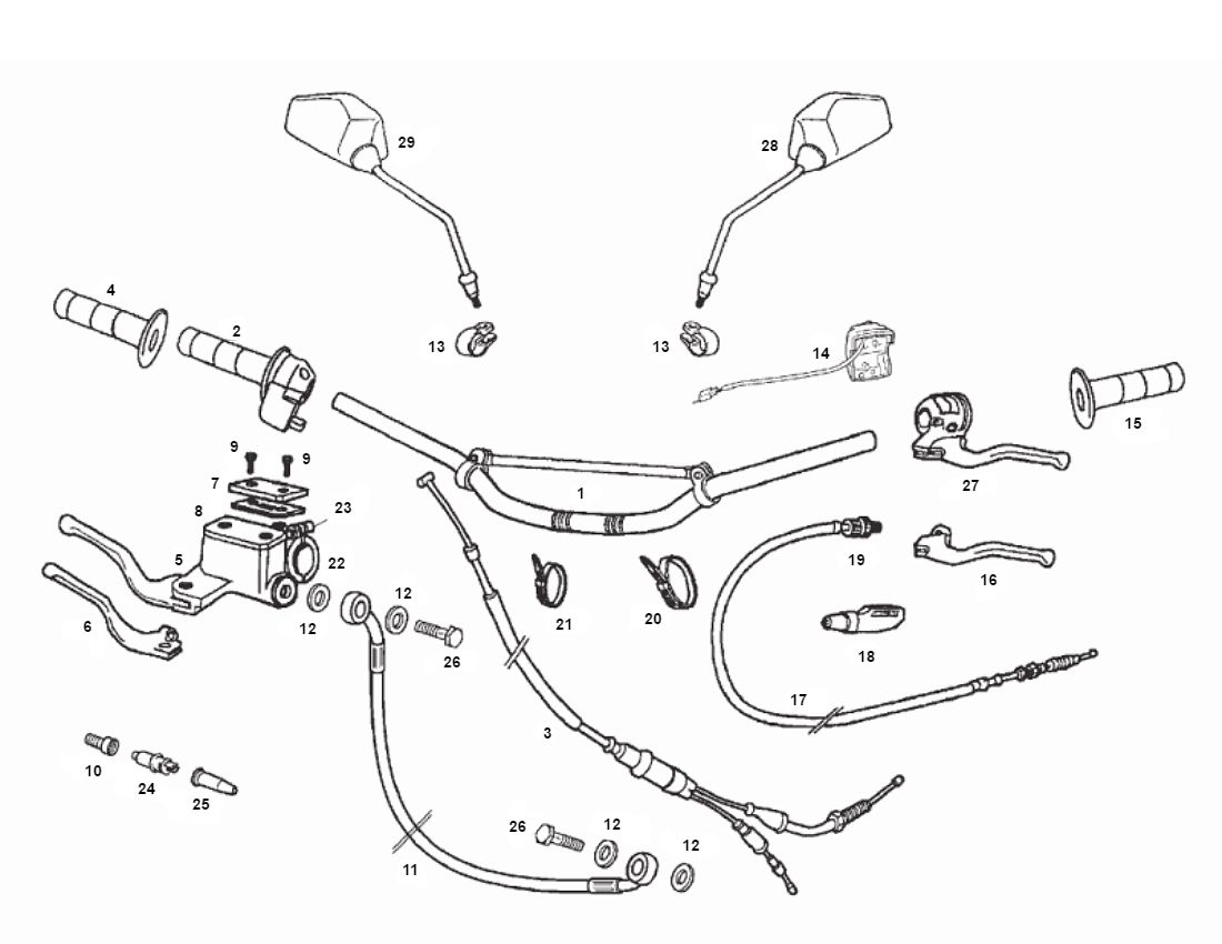 Lenker - Hauptbremszylinder- Bremshebel - Spiegel - Züge Derbi Senda SM DRD 50 2T LC 2006