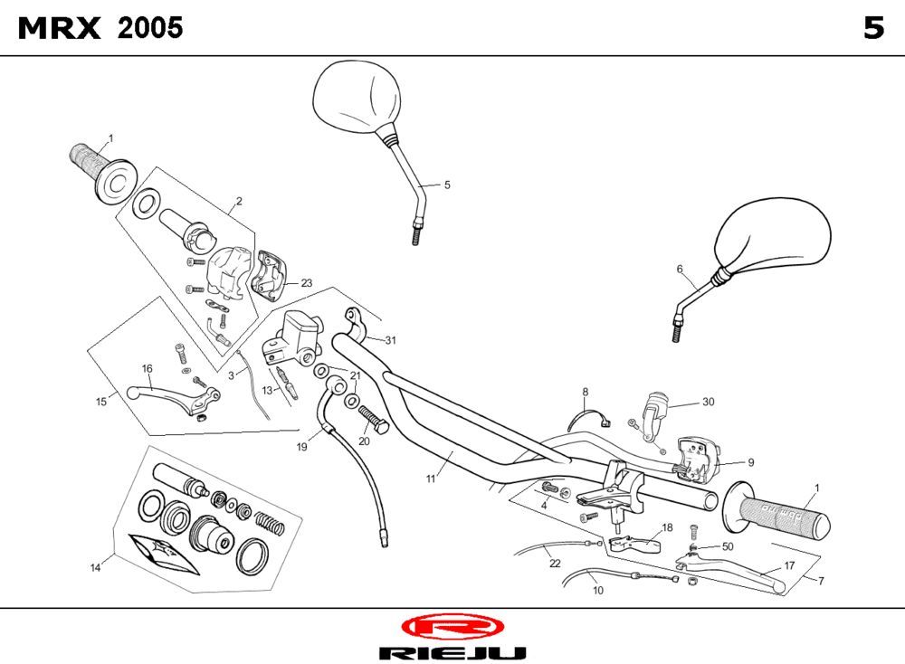 Lenkungsteile - Spiegel Rieju MRX P-up schwarz 2008 2-Takt