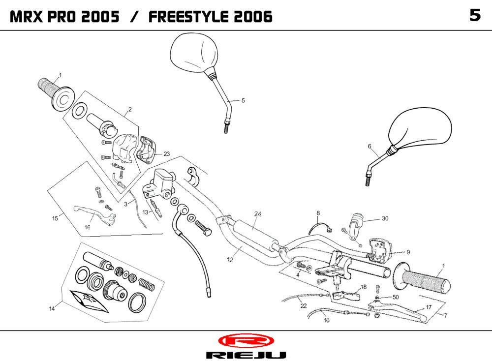 Lenkungsteile - Spiegel Rieju MRX pro orange 2006 2-Takt