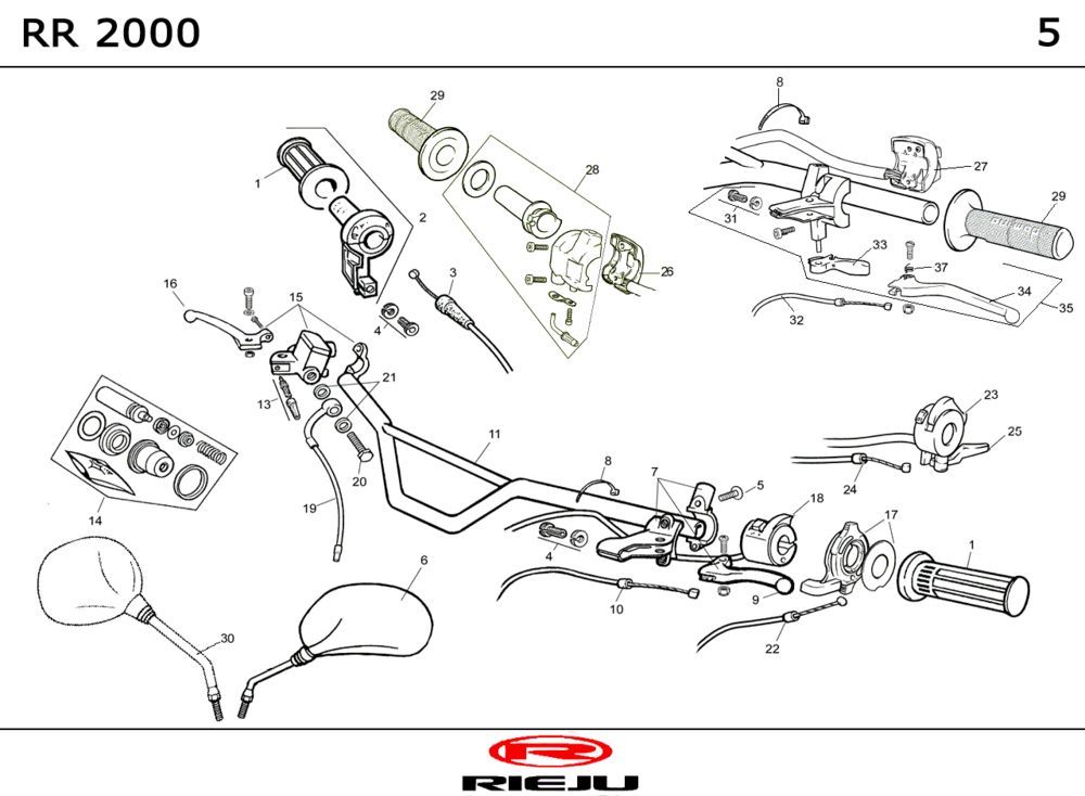 Lenker - Lenkerteile - Spiegel Rieju RR 50 2T LC Rot